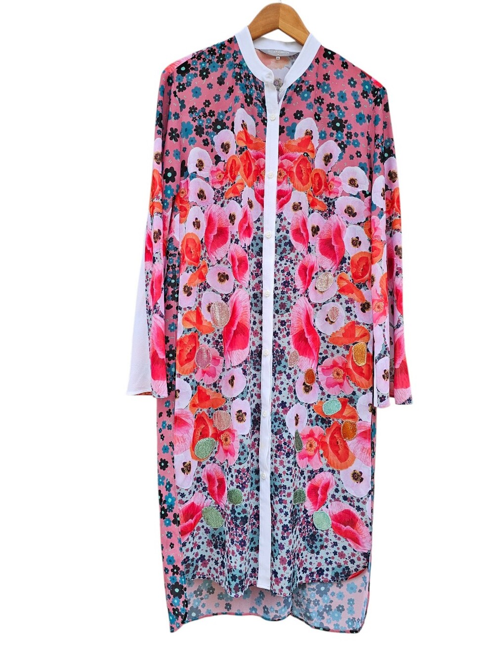 RARE Clover Canyon Pink Floral Colorful Longline Button-Front Robe Size M